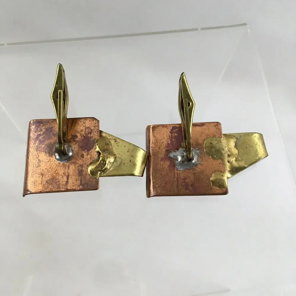 Copper Gold Modernist Abstract Cufflinks Square Sculpture Brutalist Large VTG H1